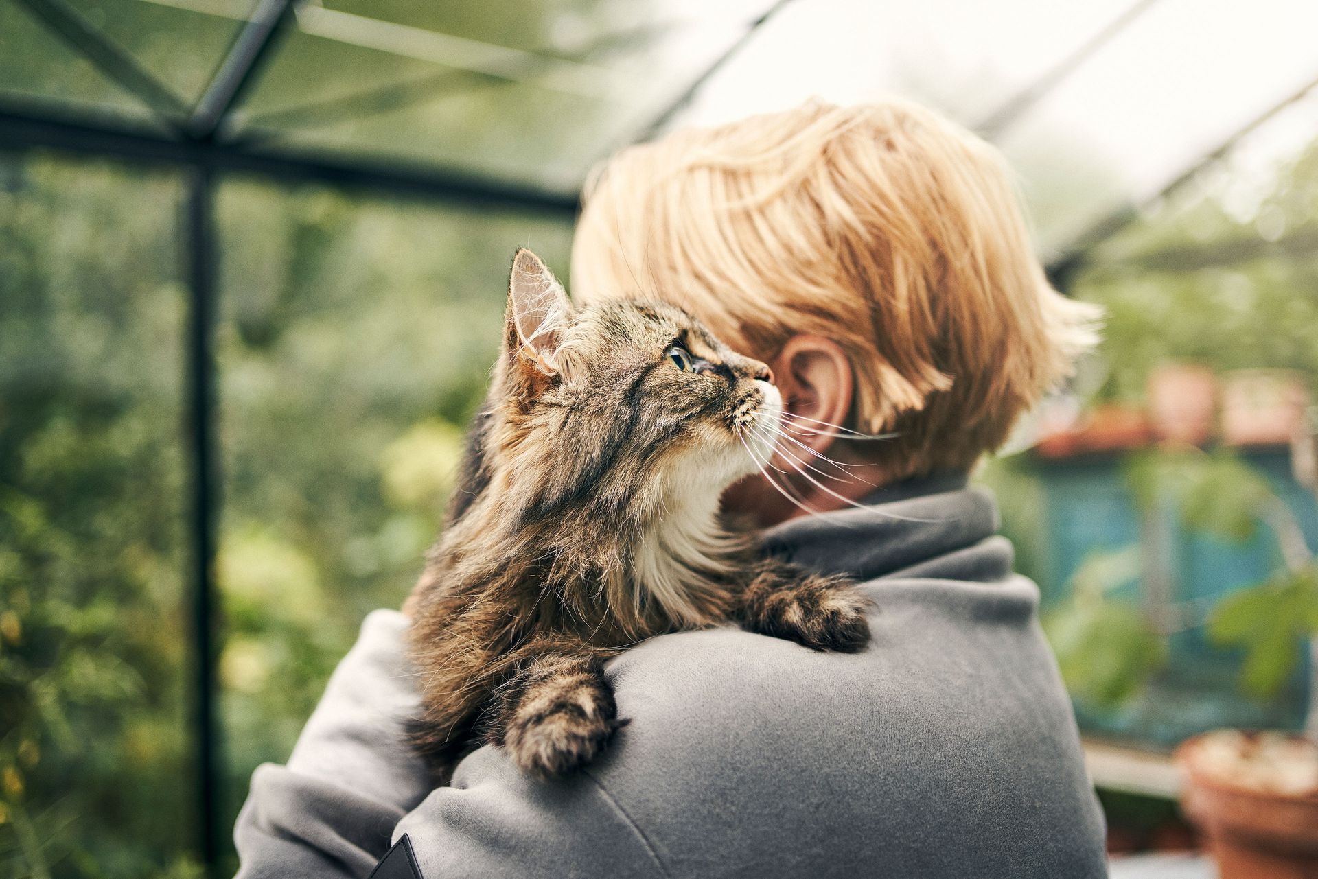 Frau trägt Katze